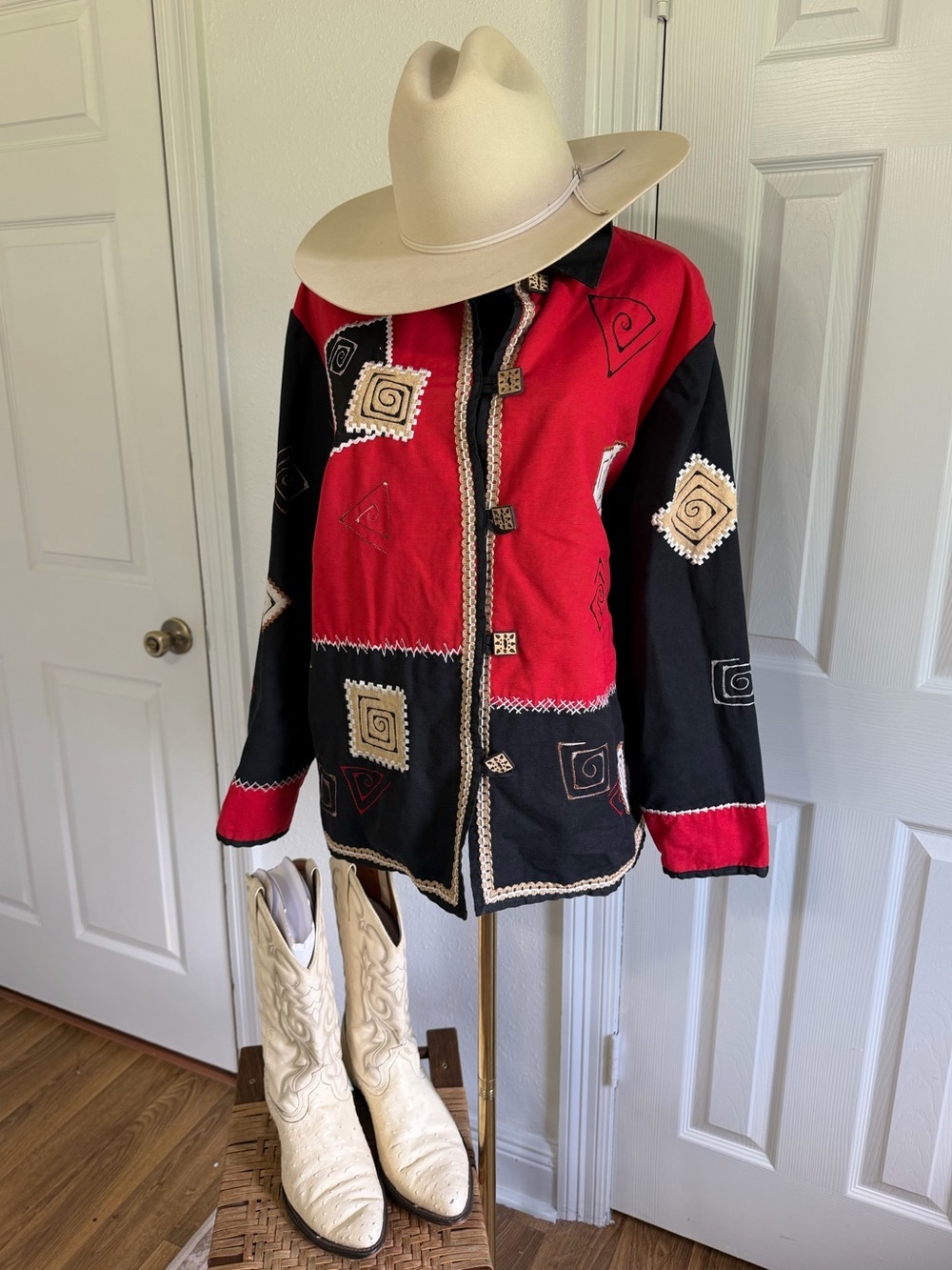 Coldwater Creek Plus 1X Southwest Tribal Boho Cotton Jacket Red Black Toggle